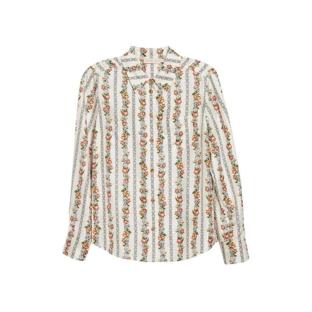 NWT Tory Burch Bridgette Silk Blouse Shirt Gemini Link Rose sz 4 $398 Floral Geo